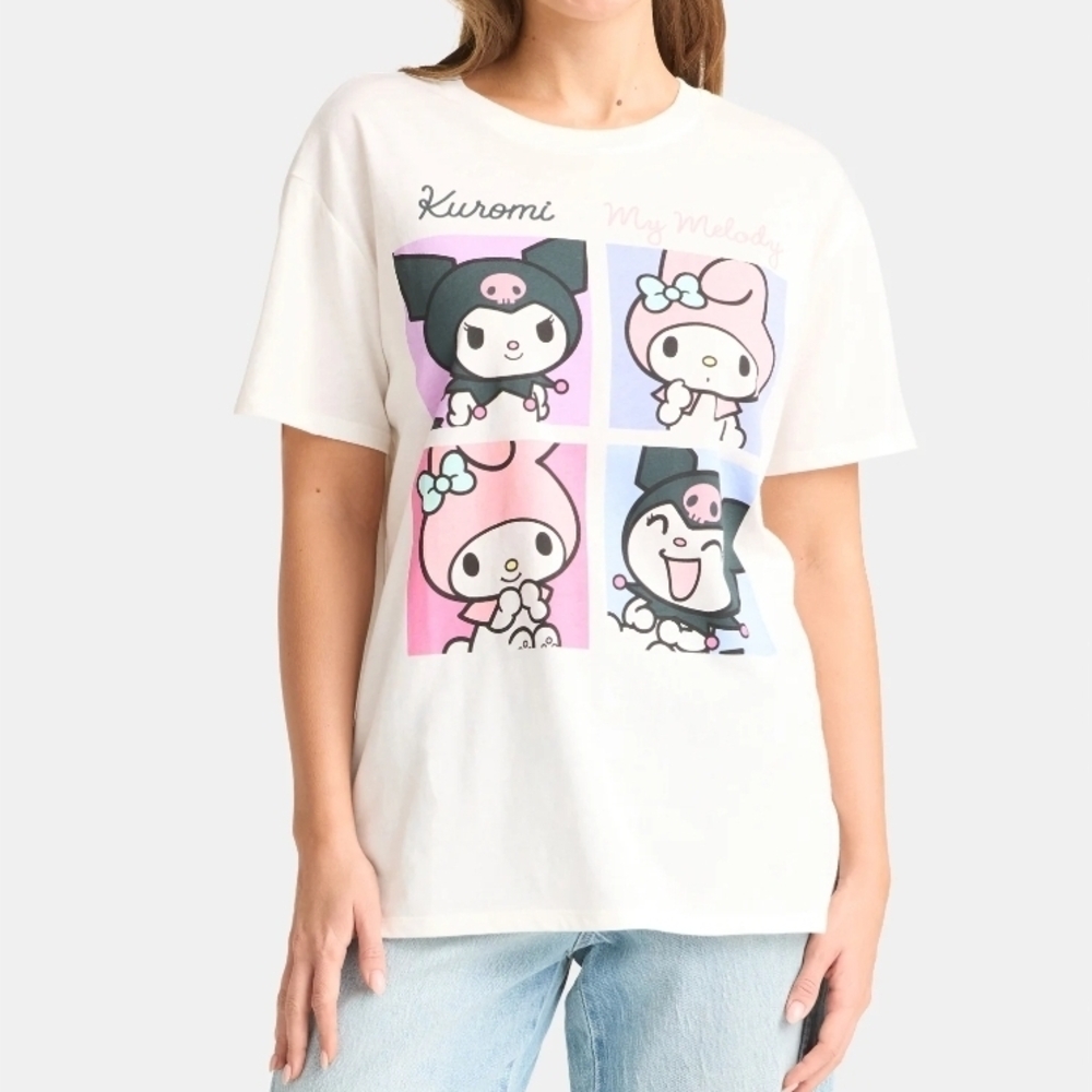 Sanrio Kuromi My Melody Tee - White and Pink